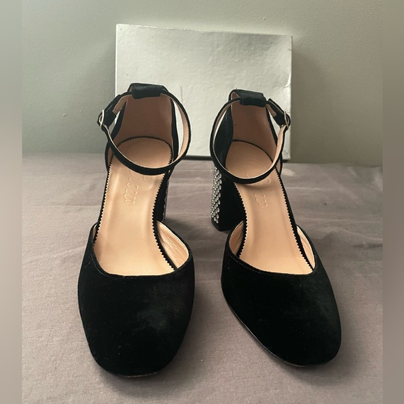 J. Crew Maisie Black Crystal Studded Velvet Heels  Size 7.5 - Picture 2 of 13